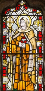 stained glass window of St Cadog.