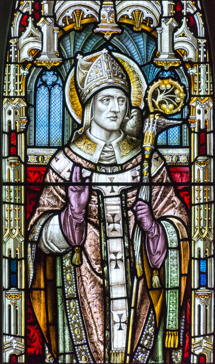 stained glass figure of St David.