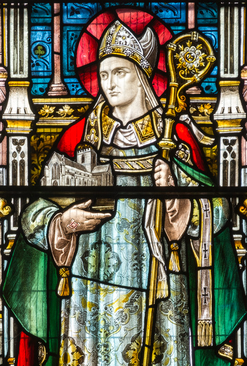 stained glass figure of St Asaph.